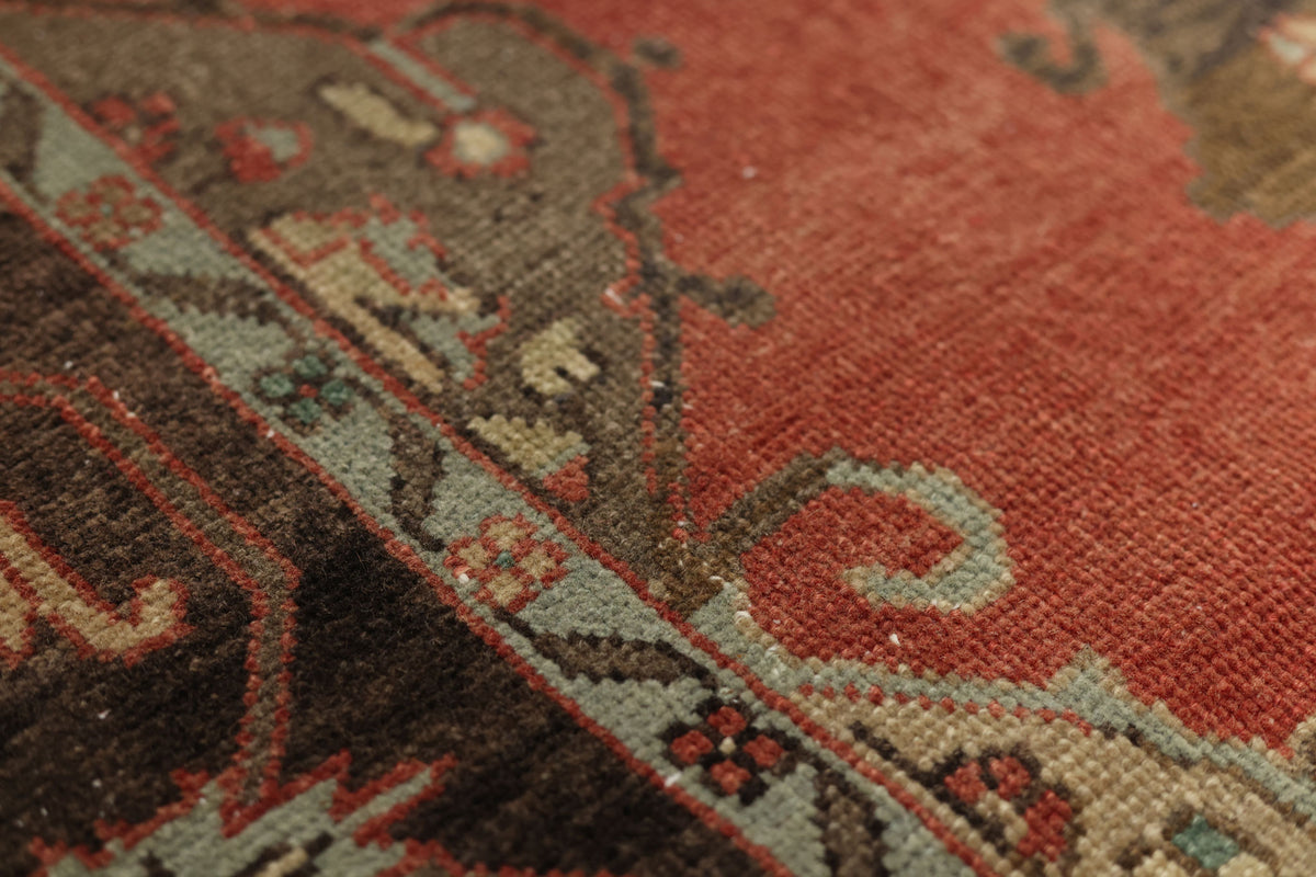 Vintage Sivas Turkish Area Rug 5x9 ft — Red & Brown Floral