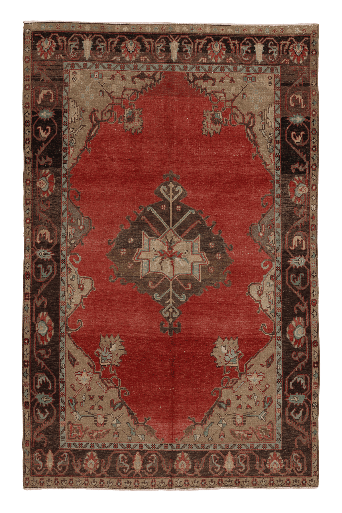 Vintage Sivas Turkish Area Rug 5x9 ft — Red & Brown Floral