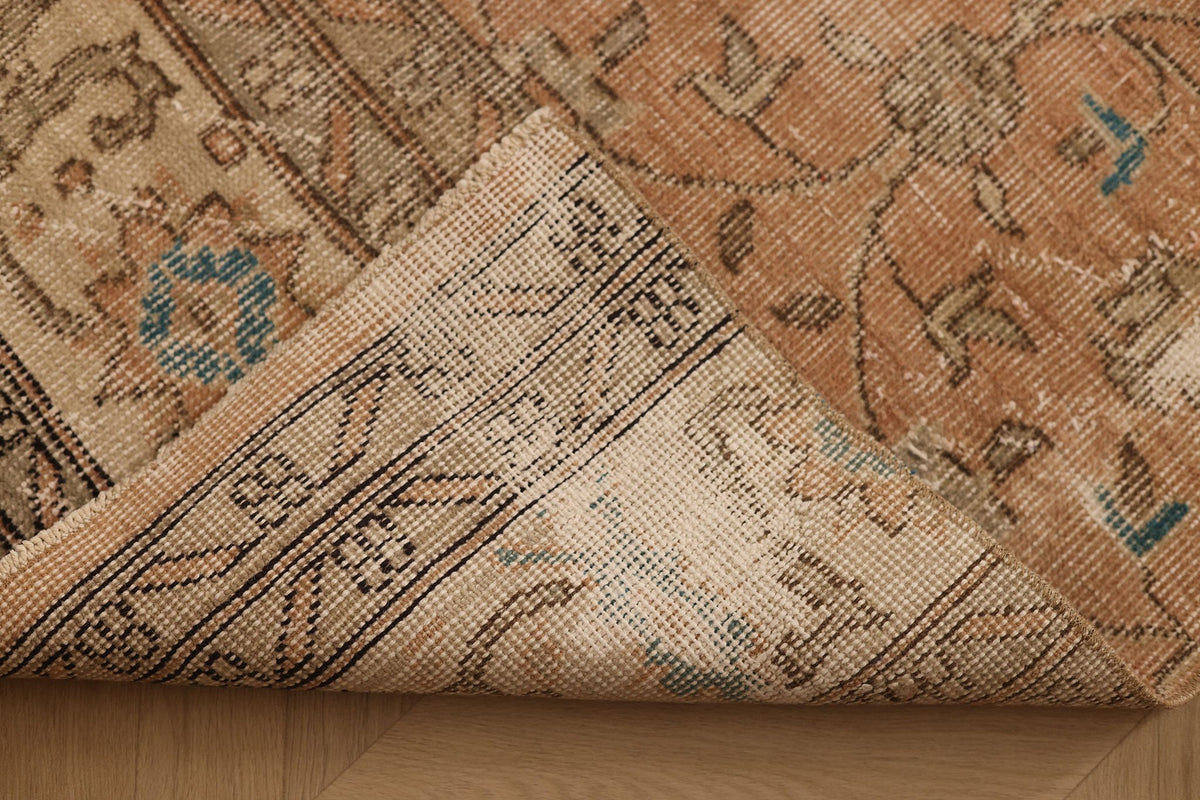 Vintage Isparta Turkish Runner Rug 3x12 ft — Brown & Beige Floral