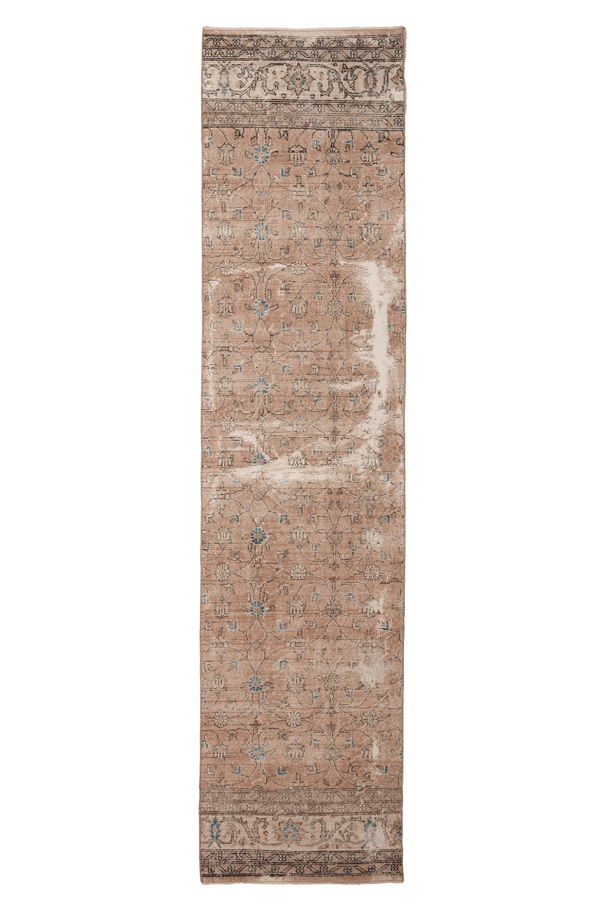 Vintage Isparta Turkish Runner Rug 3x12 ft — Brown & Beige Floral