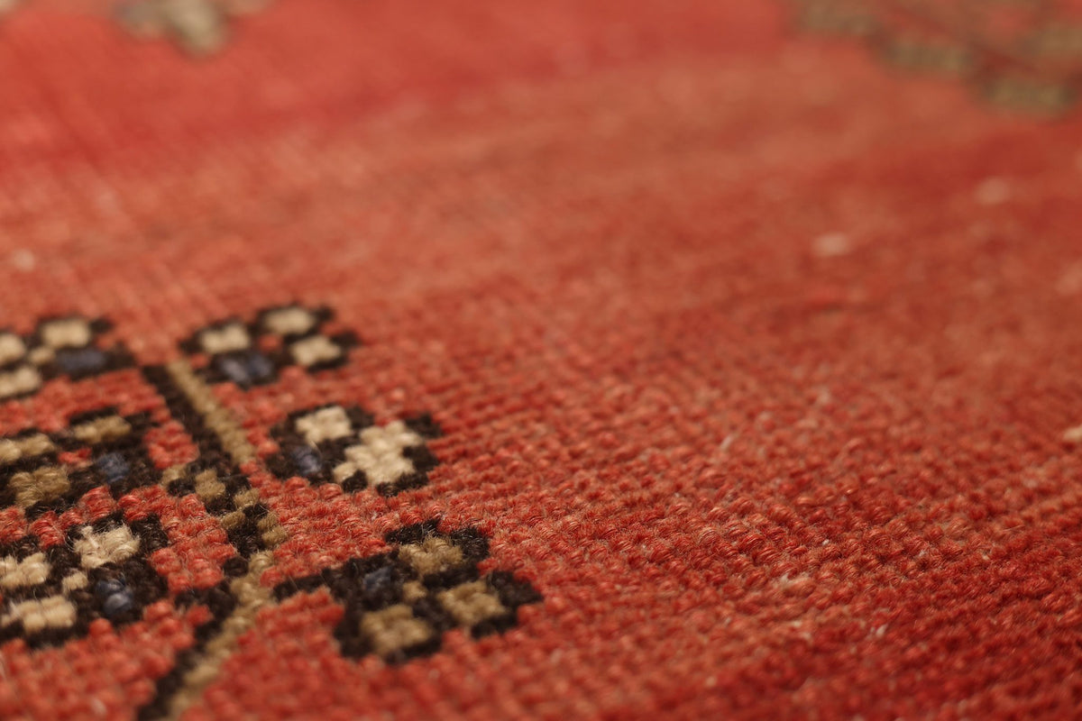 Vintage Çanakkale Turkish Runner Rug 4x9 ft — Red & Brown Floral