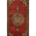 Vintage Çanakkale Turkish Runner Rug 4x9 ft — Red & Brown Floral