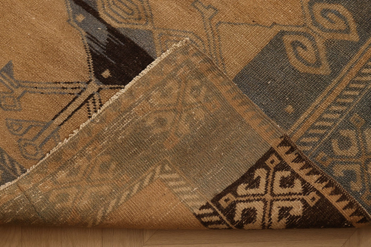 Vintage Malatya Turkish Runner Rug 4x12 ft — Beige & Blue Geometric
