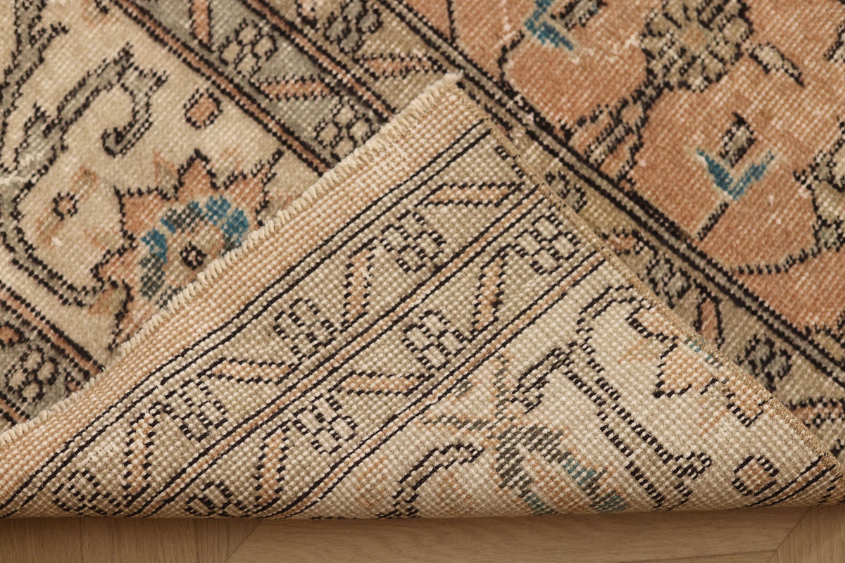 Vintage Isparta Turkish Runner Rug 3x12 ft — Brown & Beige Floral