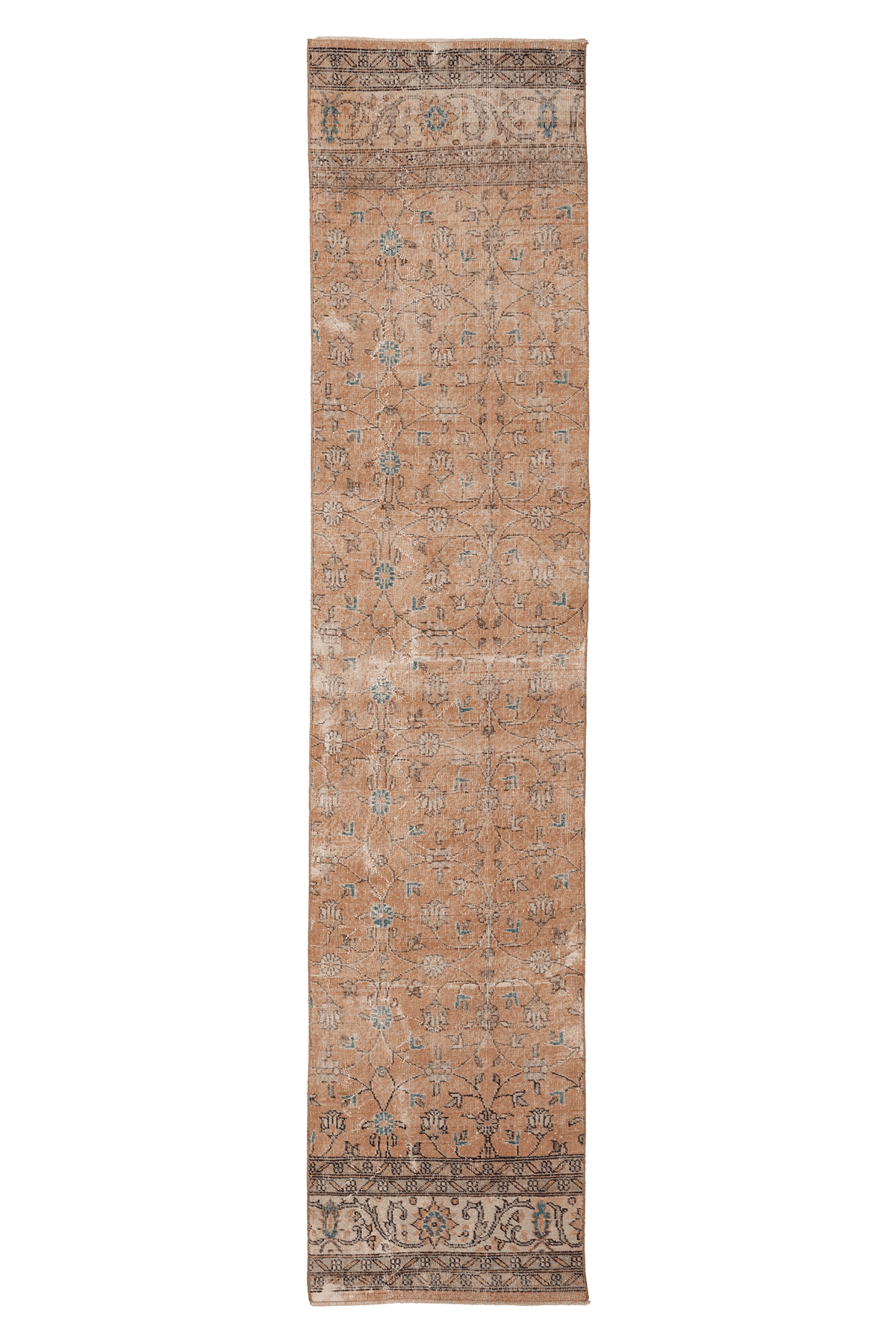 Vintage Isparta Turkish Runner Rug 3x12 ft — Brown & Beige Floral