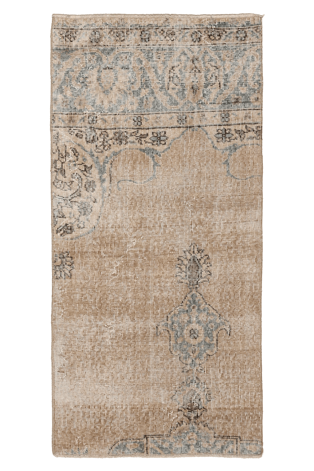 Vintage Isparta Turkish Runner Rug 2x4 ft — Beige & Blue Distressed