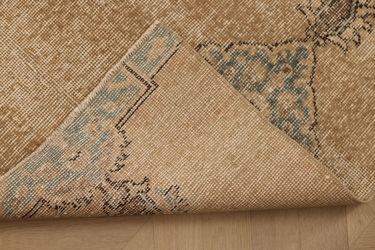 Vintage Isparta Turkish Runner Rug 2x4 ft — Beige & Blue Distressed