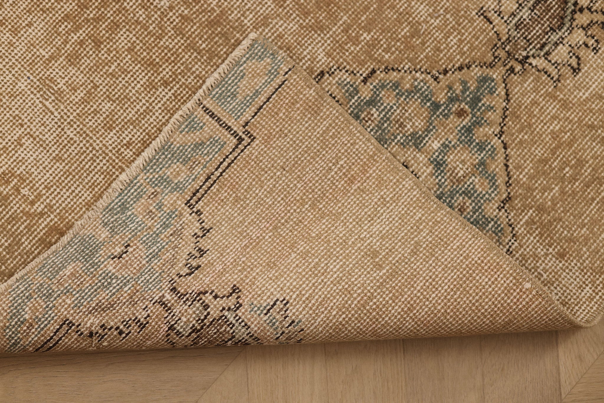 Vintage Isparta Turkish Runner Rug 2x4 ft — Beige & Blue Distressed