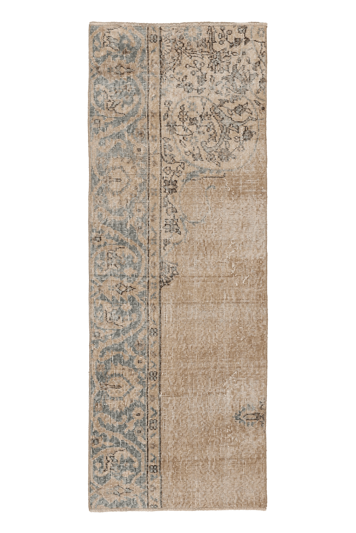 Vintage Isparta Turkish Runner Rug 2x5 ft — Beige & Blue Distressed (No. 56884)