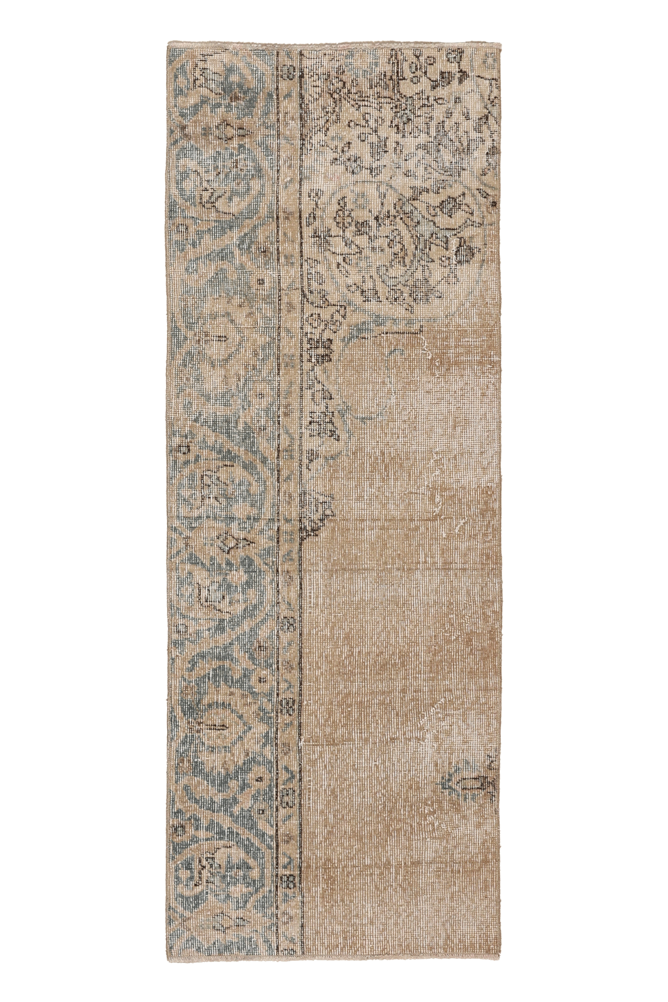 Vintage Isparta Turkish Runner Rug 2x5 ft — Beige & Blue Distressed (No. 56884)