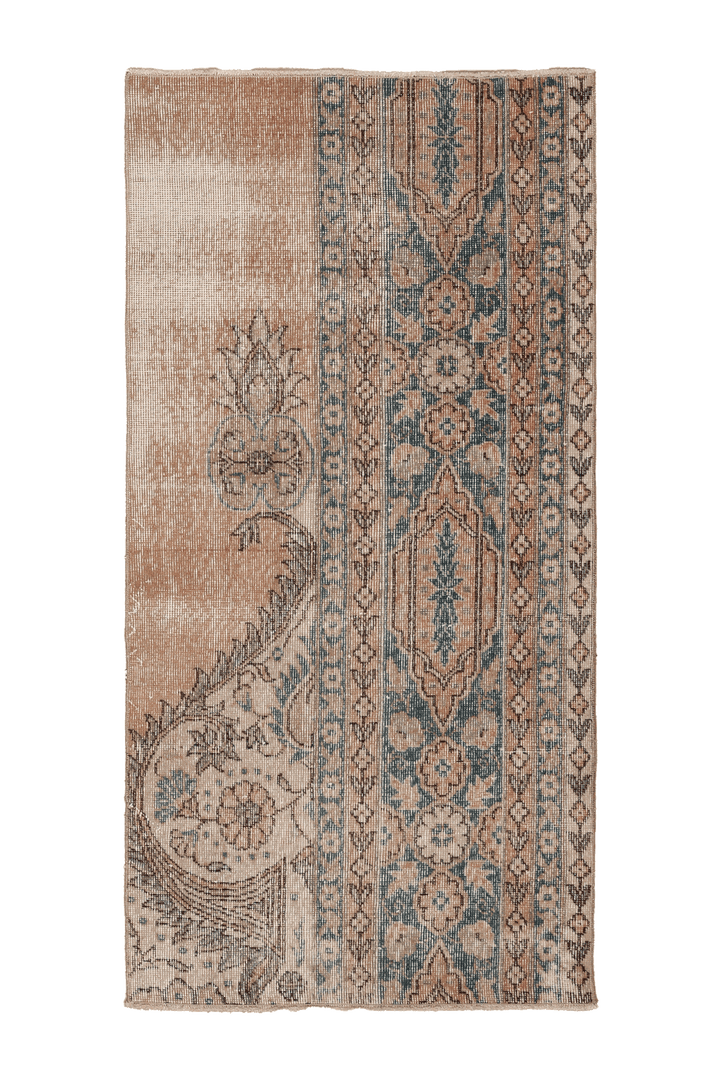 Vintage Isparta Turkish Area Rug 3x5 ft — Brown & Blue Floral