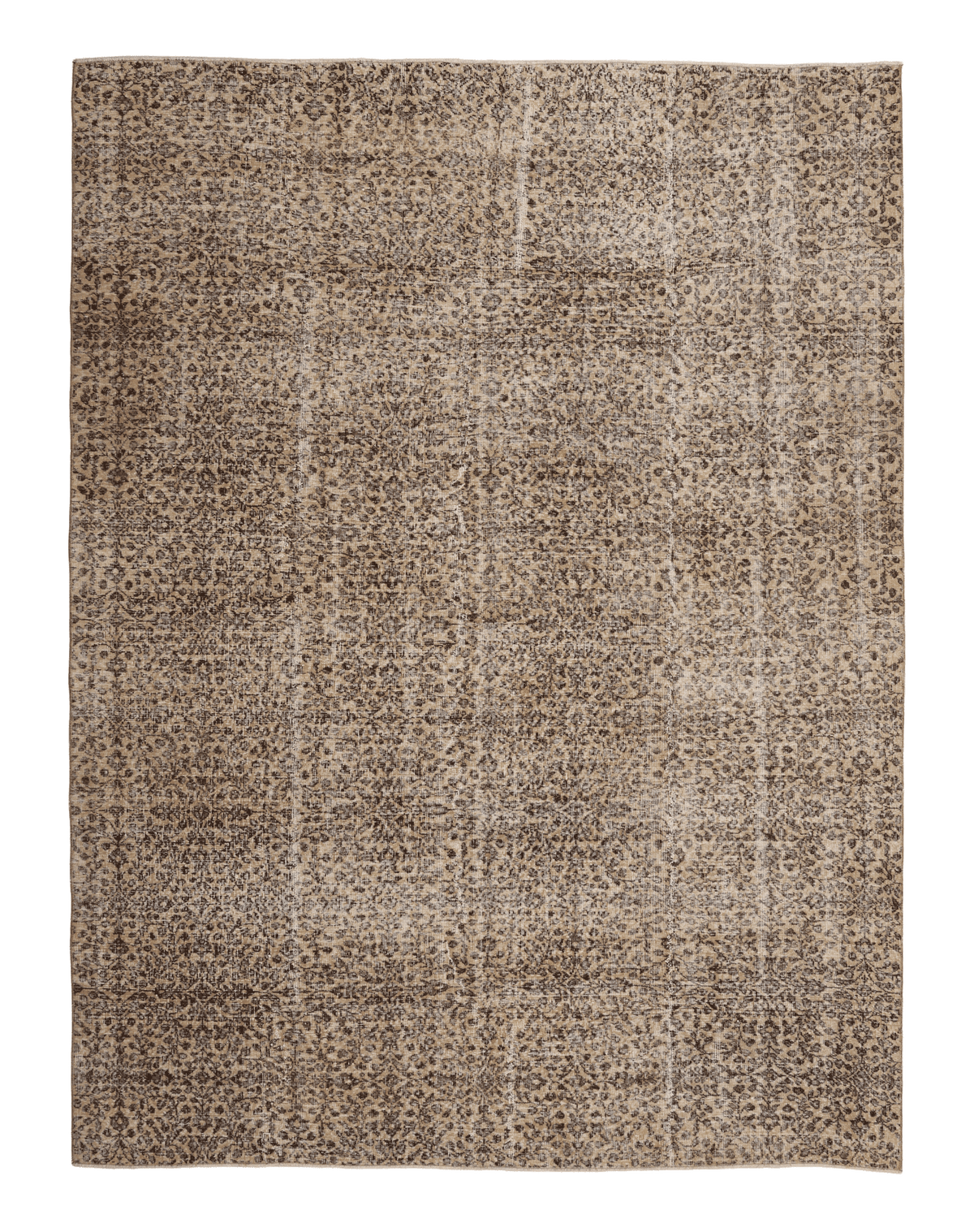 Vintage Isparta Turkish Area Rug 7x10 ft — Beige & Brown Floral (No. 56914)
