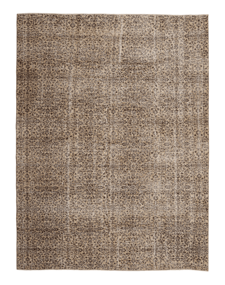 Vintage Isparta Turkish Area Rug 7x10 ft — Beige & Brown Floral (No. 56914)
