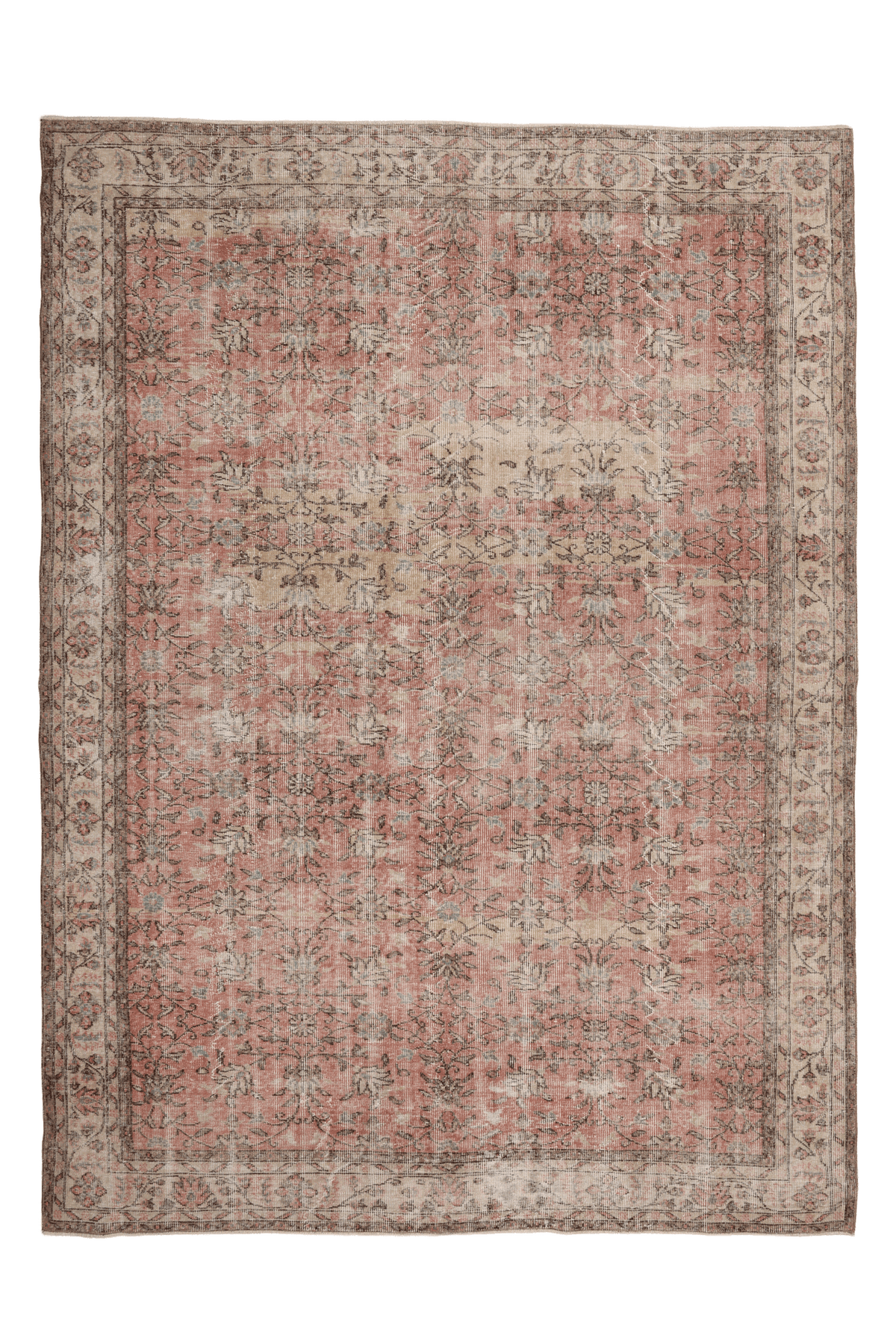 Vintage Isparta Turkish Area Rug 7x10 ft — Pink & Red Floral