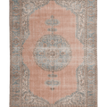 Vintage Isparta Turkish Area Rug 7x10 ft — Orange & Blue Floral