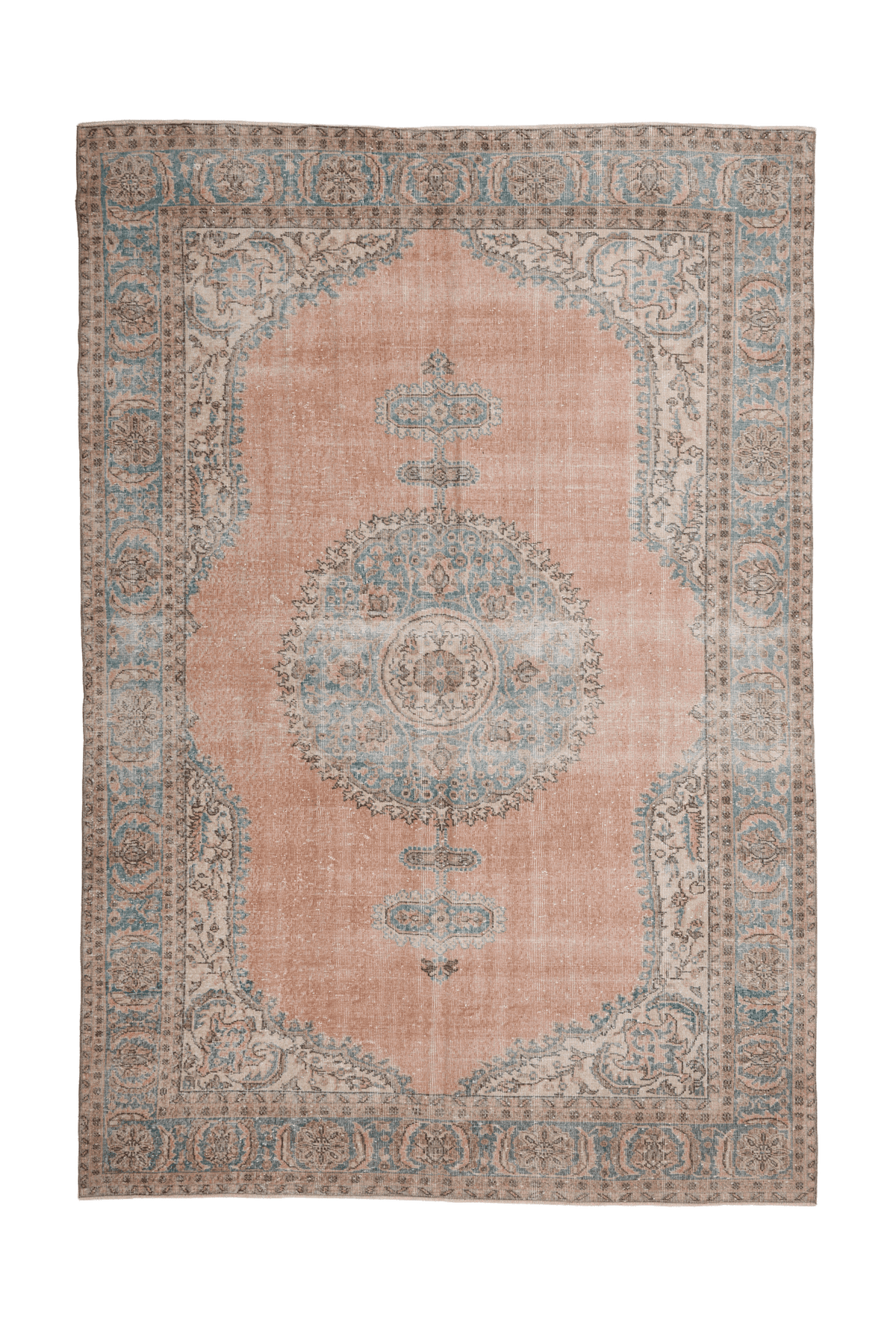 Vintage Isparta Turkish Area Rug 7x10 ft — Orange & Blue Floral