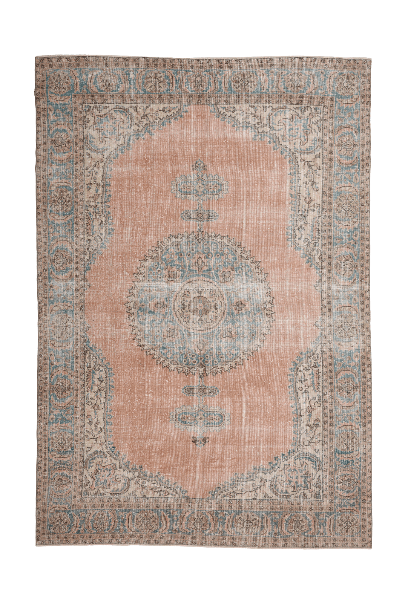 Vintage Isparta Turkish Area Rug 7x10 ft — Orange & Blue Floral