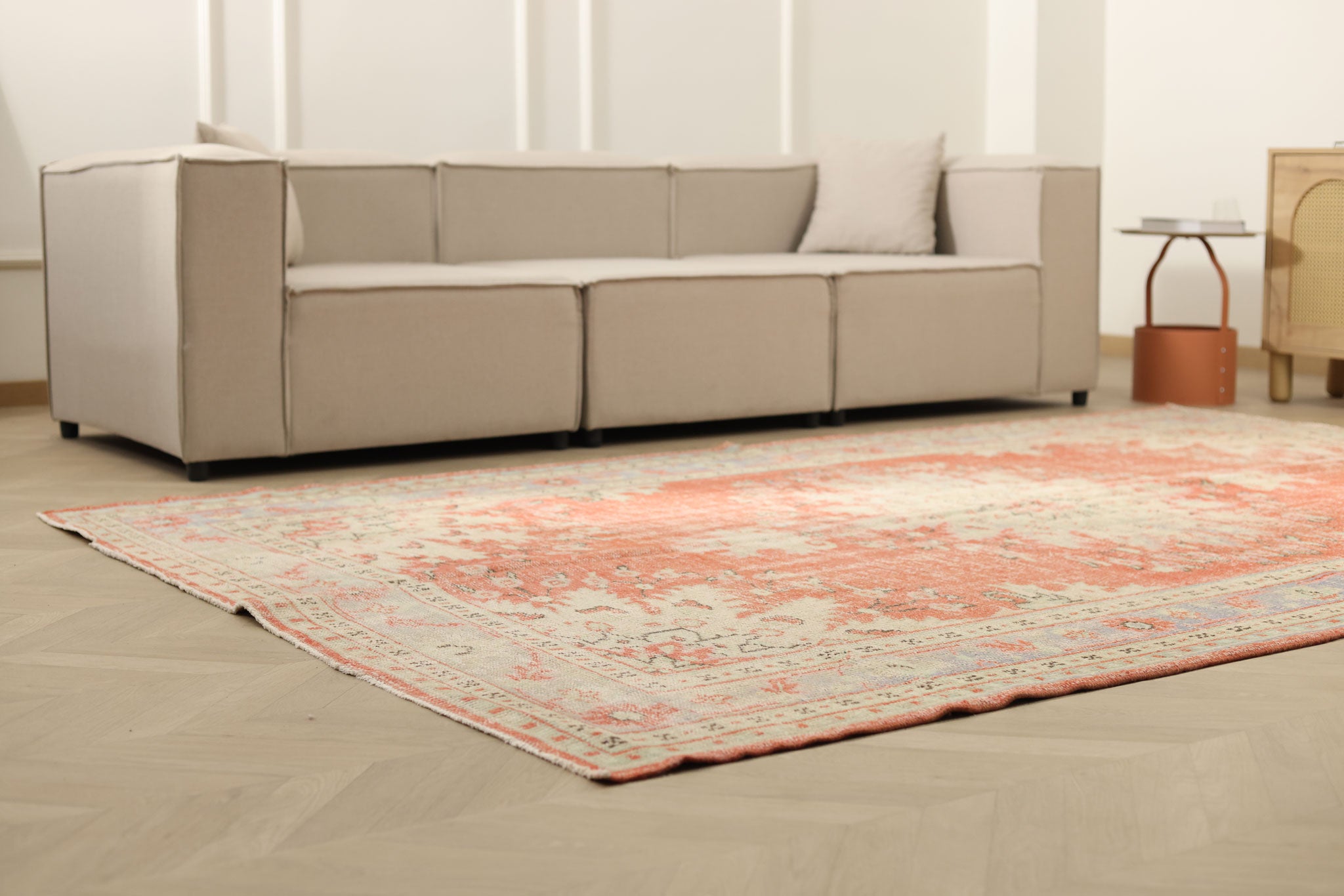 Vintage Manisa Turkish Area Rug 7x10 ft — Red & Beige Floral