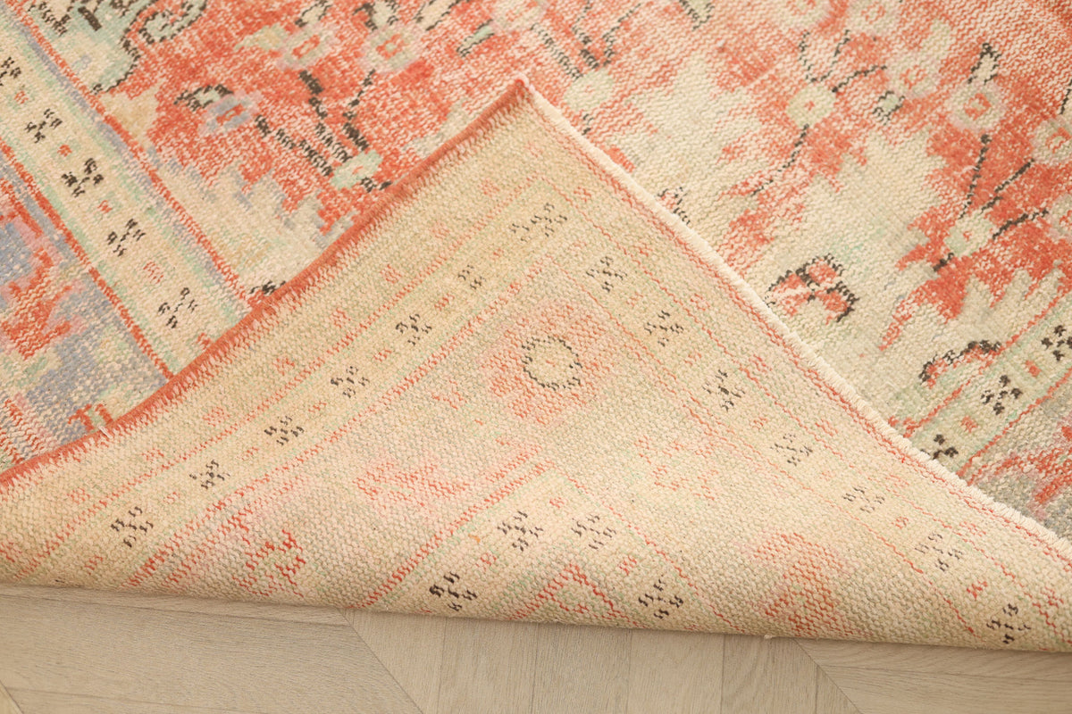Vintage Manisa Turkish Area Rug 7x10 ft — Red & Beige Floral