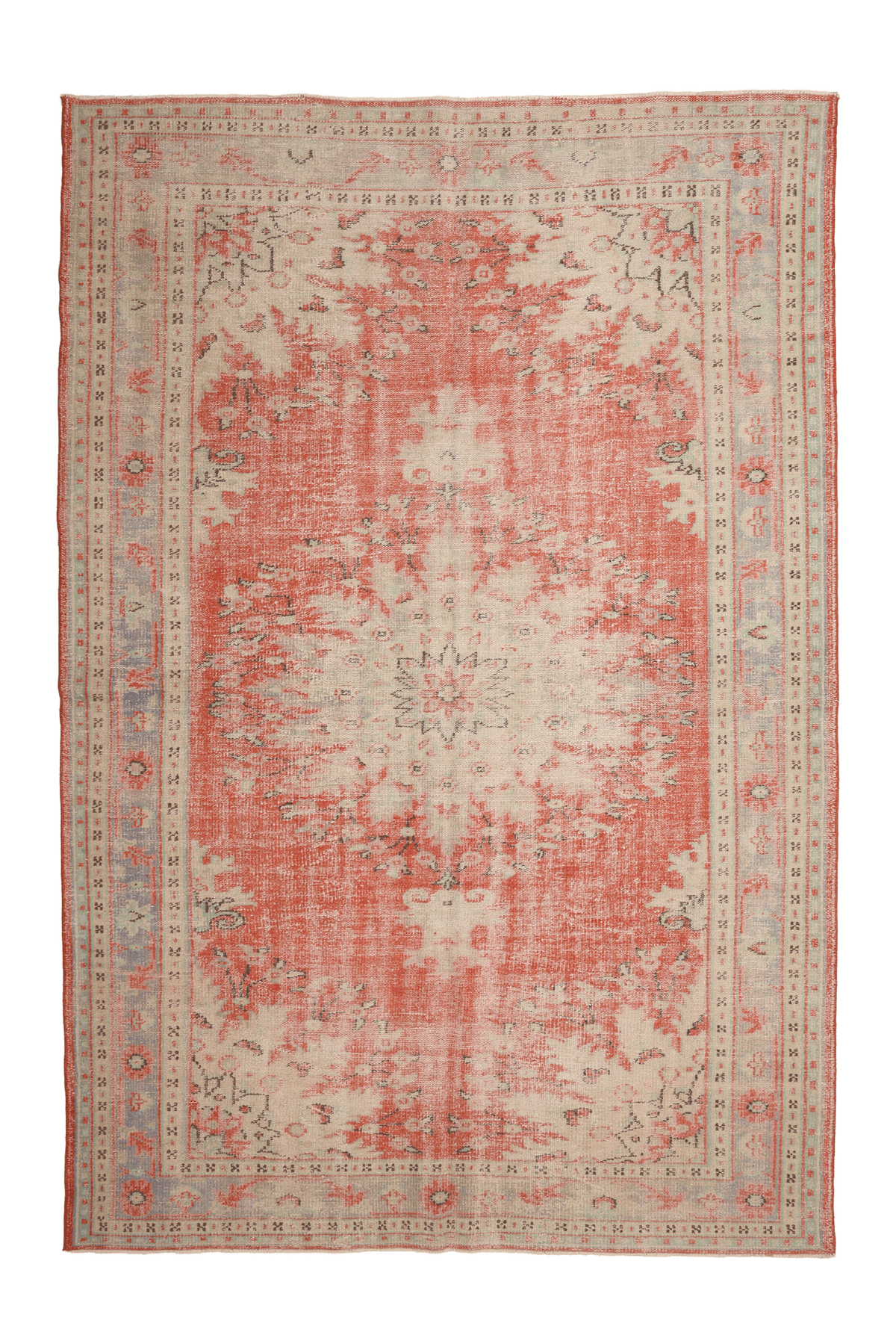 Vintage Manisa Turkish Area Rug 7x10 ft — Red & Beige Floral