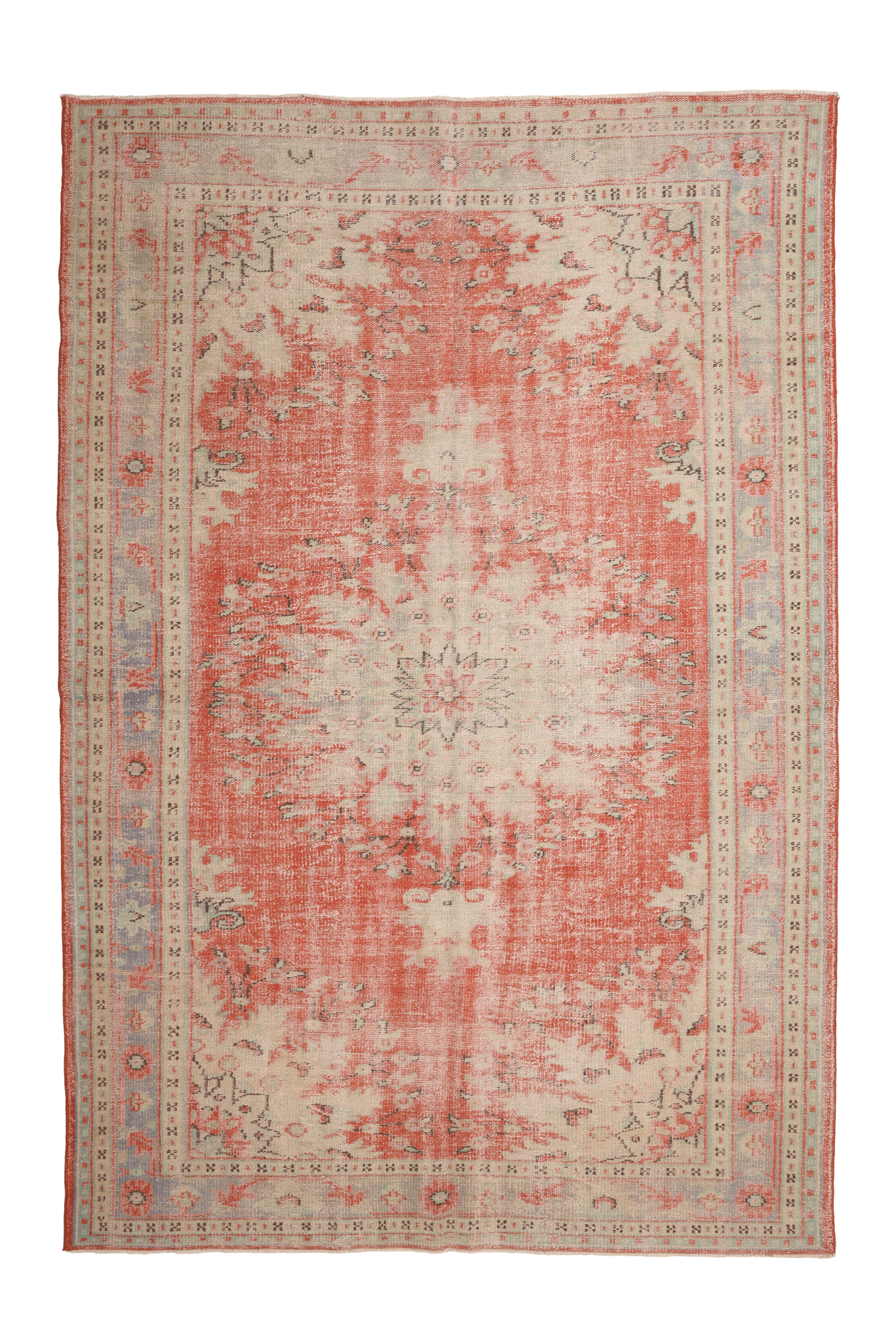 Vintage Manisa Turkish Area Rug 7x10 ft — Red & Beige Floral