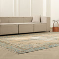 Vintage Isparta Turkish Area Rug 6x11 ft — Beige & Blue Floral