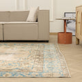 Vintage Isparta Turkish Area Rug 6x11 ft — Beige & Blue Floral