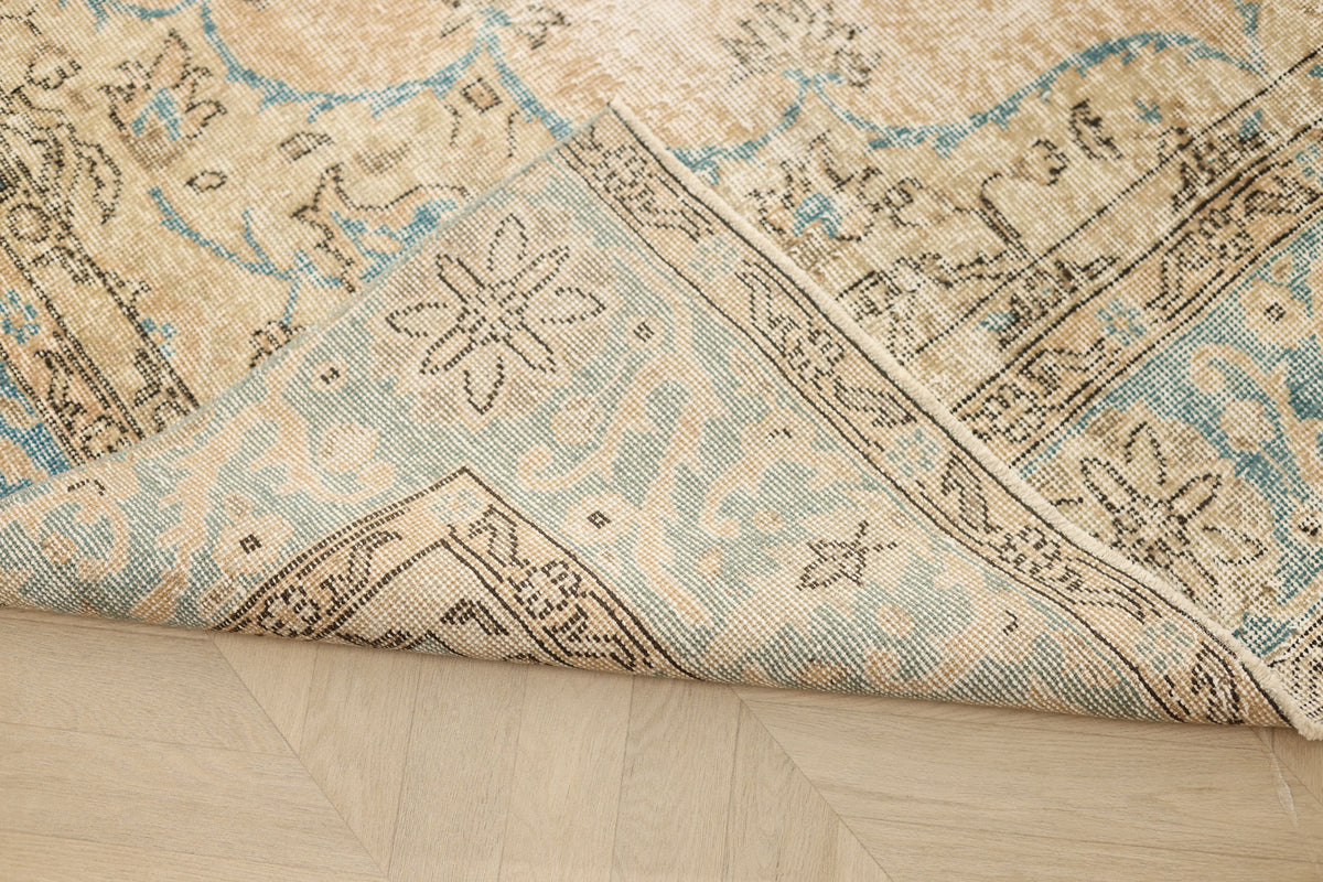 Vintage Isparta Turkish Area Rug 6x11 ft — Beige & Blue Floral