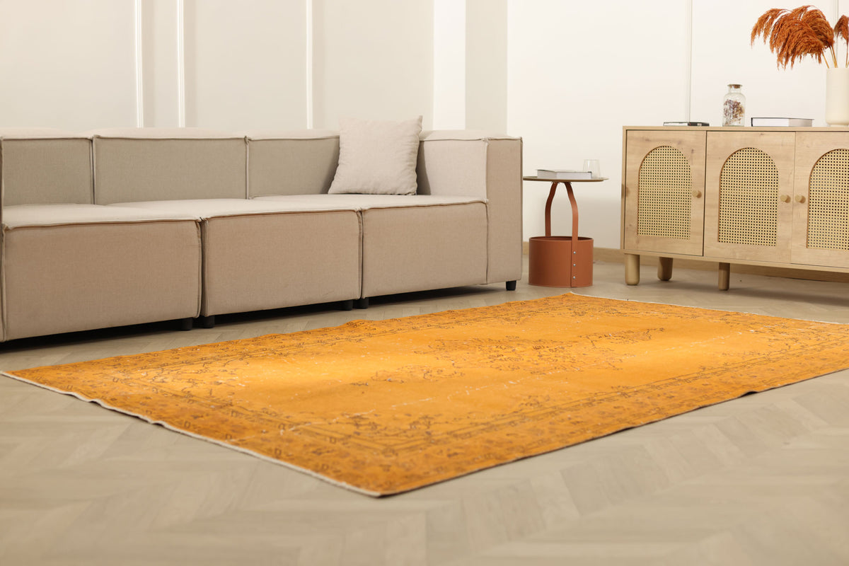 Vintage Isparta Turkish Area Rug 5x9 ft — Yellow & Orange Overdyed