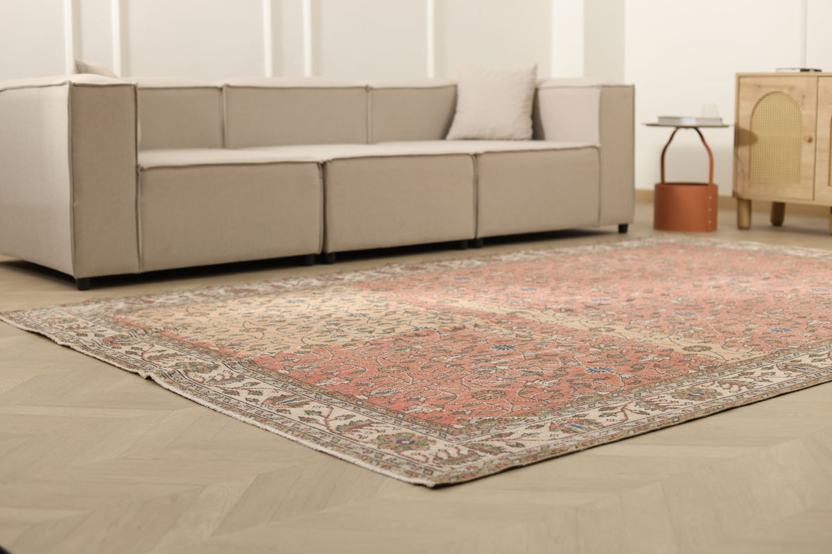 Vintage Isparta Turkish Area Rug 7x10 ft — Red Floral