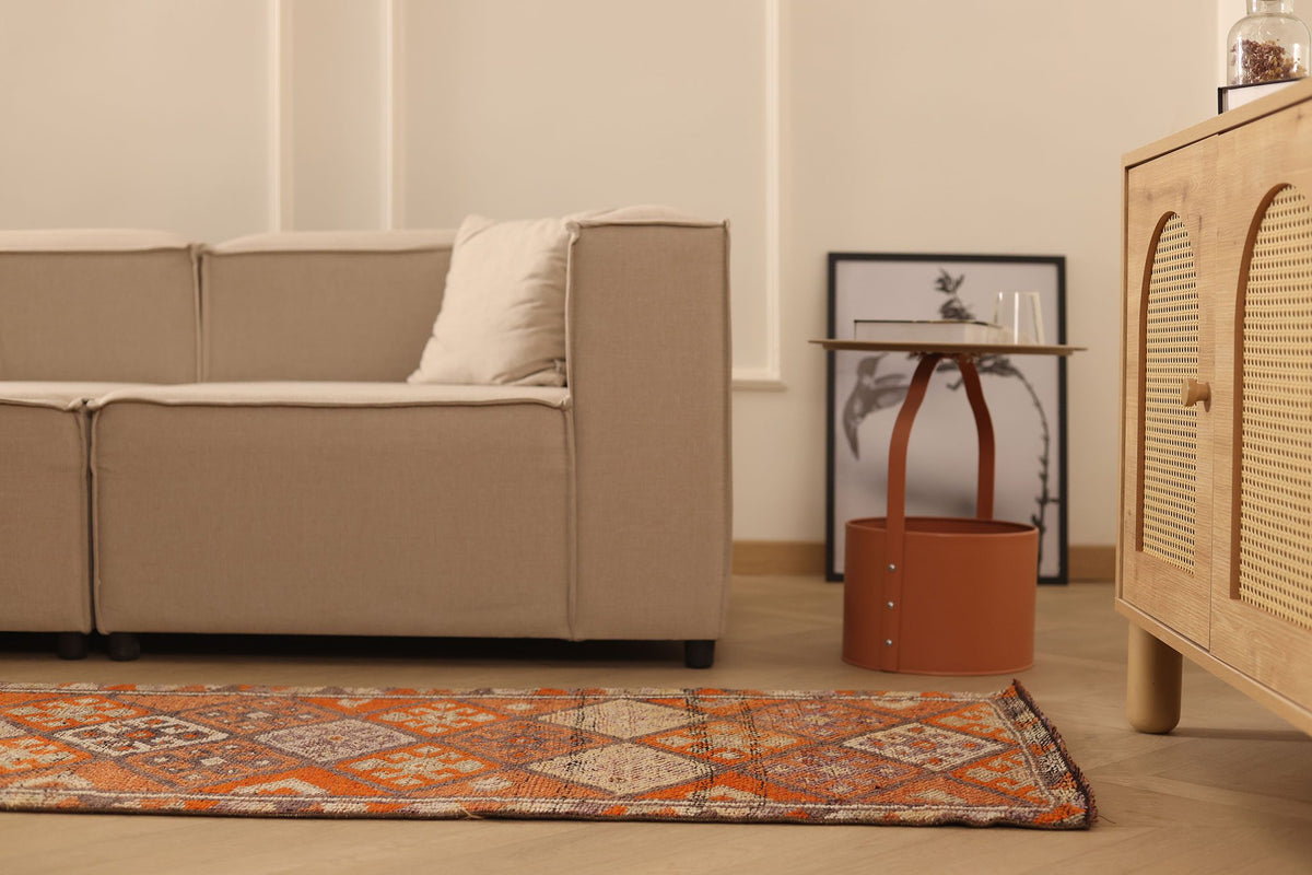 Vintage Southeastern Persian Style Runner Rug 3x11 ft — Orange & Brown Geometric