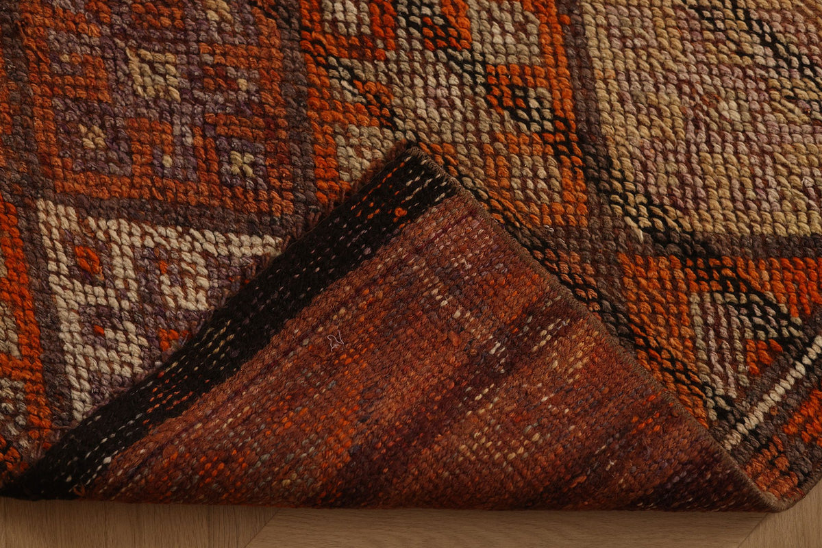 Vintage Southeastern Persian Style Runner Rug 3x11 ft — Orange & Brown Geometric
