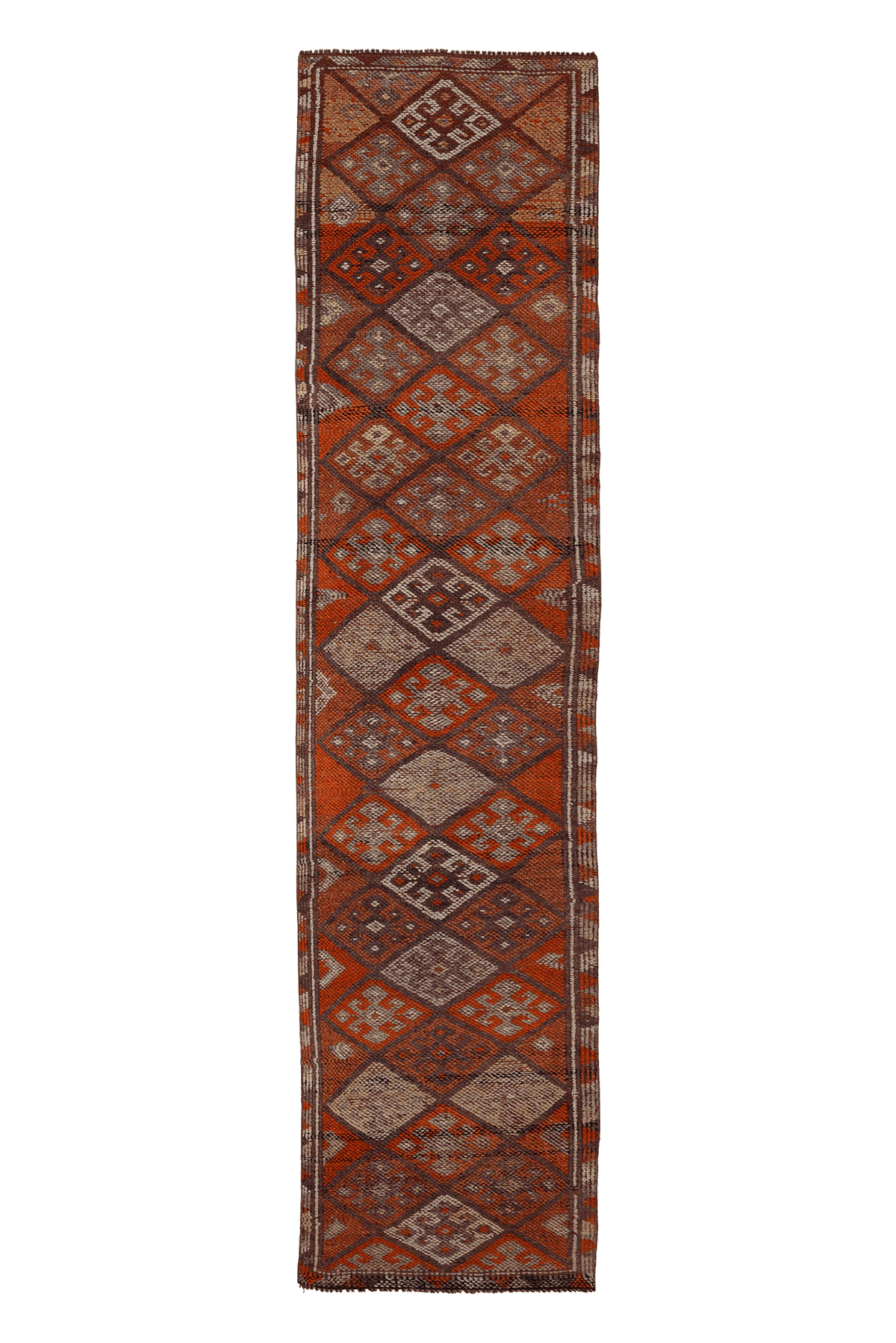 Vintage Southeastern Persian Style Runner Rug 3x11 ft — Orange & Brown Geometric