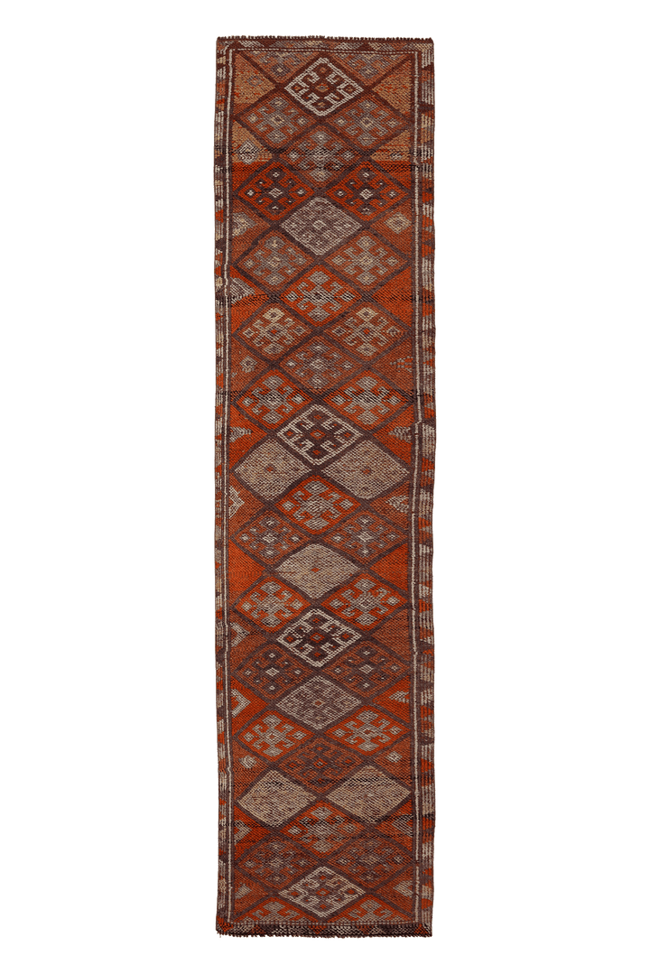 Vintage Southeastern Persian Style Runner Rug 3x11 ft — Orange & Brown Geometric