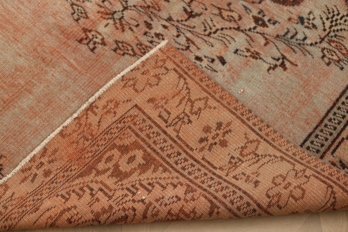 Vintage Manisa Turkish Area Rug 6x8 ft — Orange & Gray Distressed