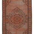 Vintage Manisa Turkish Area Rug 6x8 ft — Orange & Gray Distressed