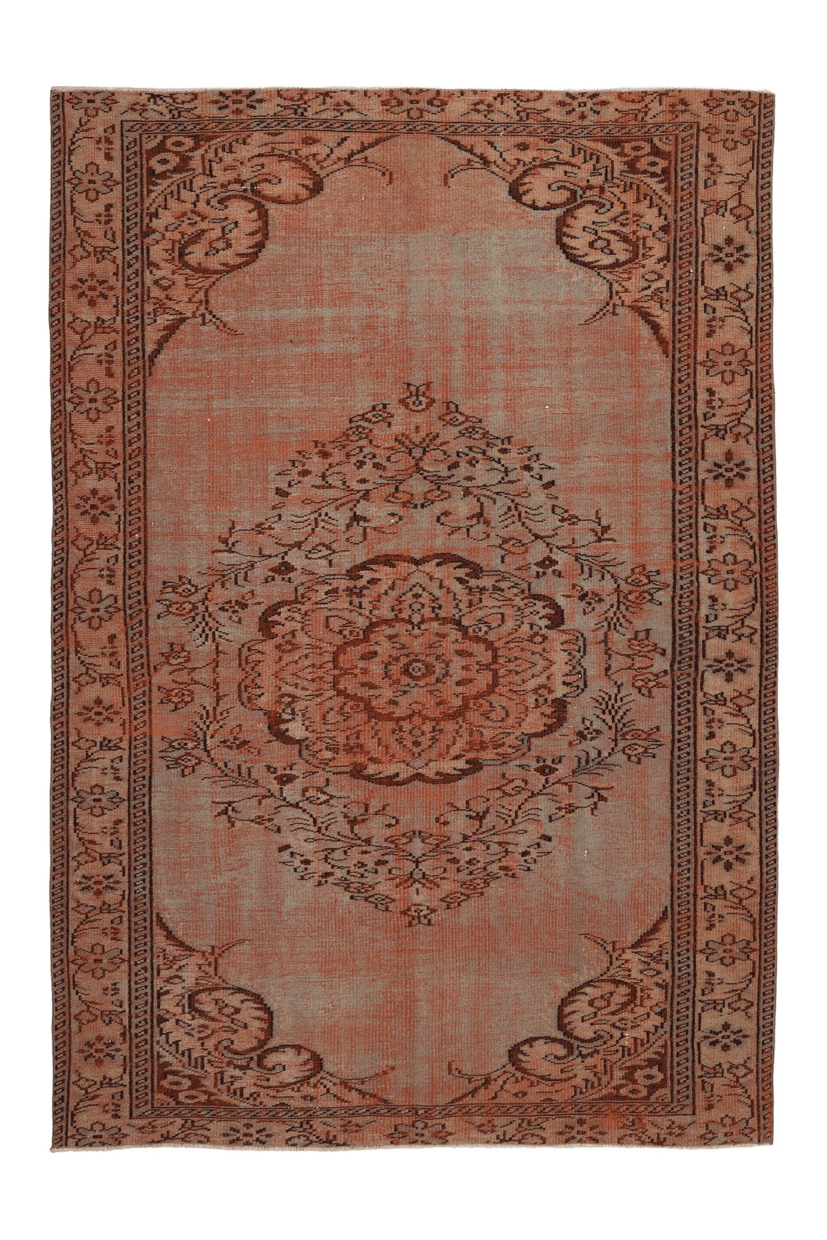 Vintage Manisa Turkish Area Rug 6x8 ft — Orange & Gray Distressed