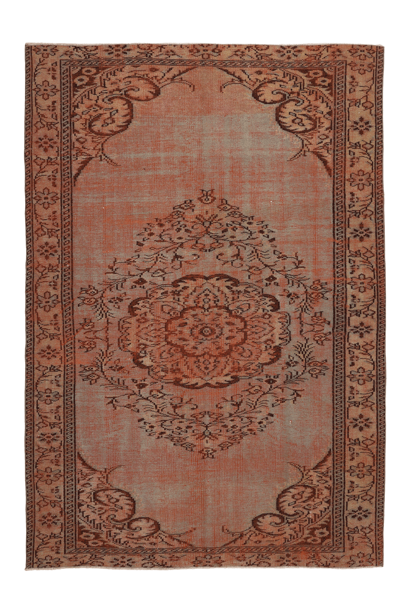 Vintage Manisa Turkish Area Rug 6x8 ft — Orange & Gray Distressed