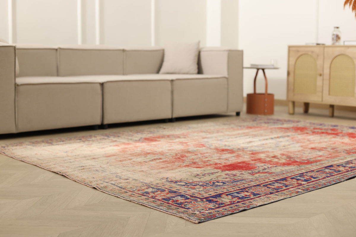 Vintage Manisa Turkish Area Rug 7x9 ft — Red Floral