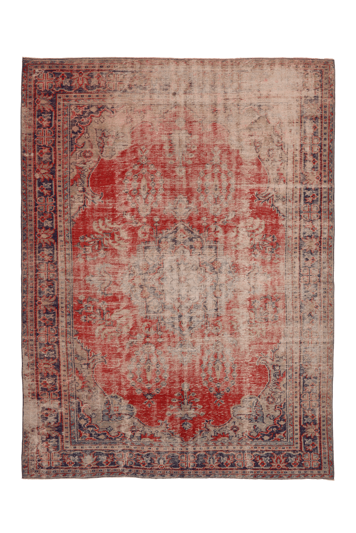 Vintage Manisa Turkish Area Rug 7x9 ft — Red Floral