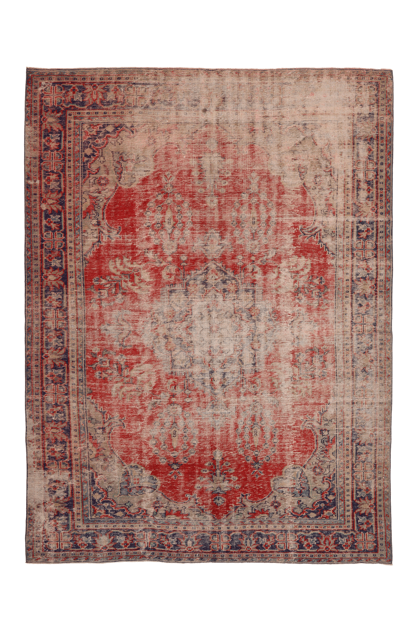 Vintage Manisa Turkish Area Rug 7x9 ft — Red Floral
