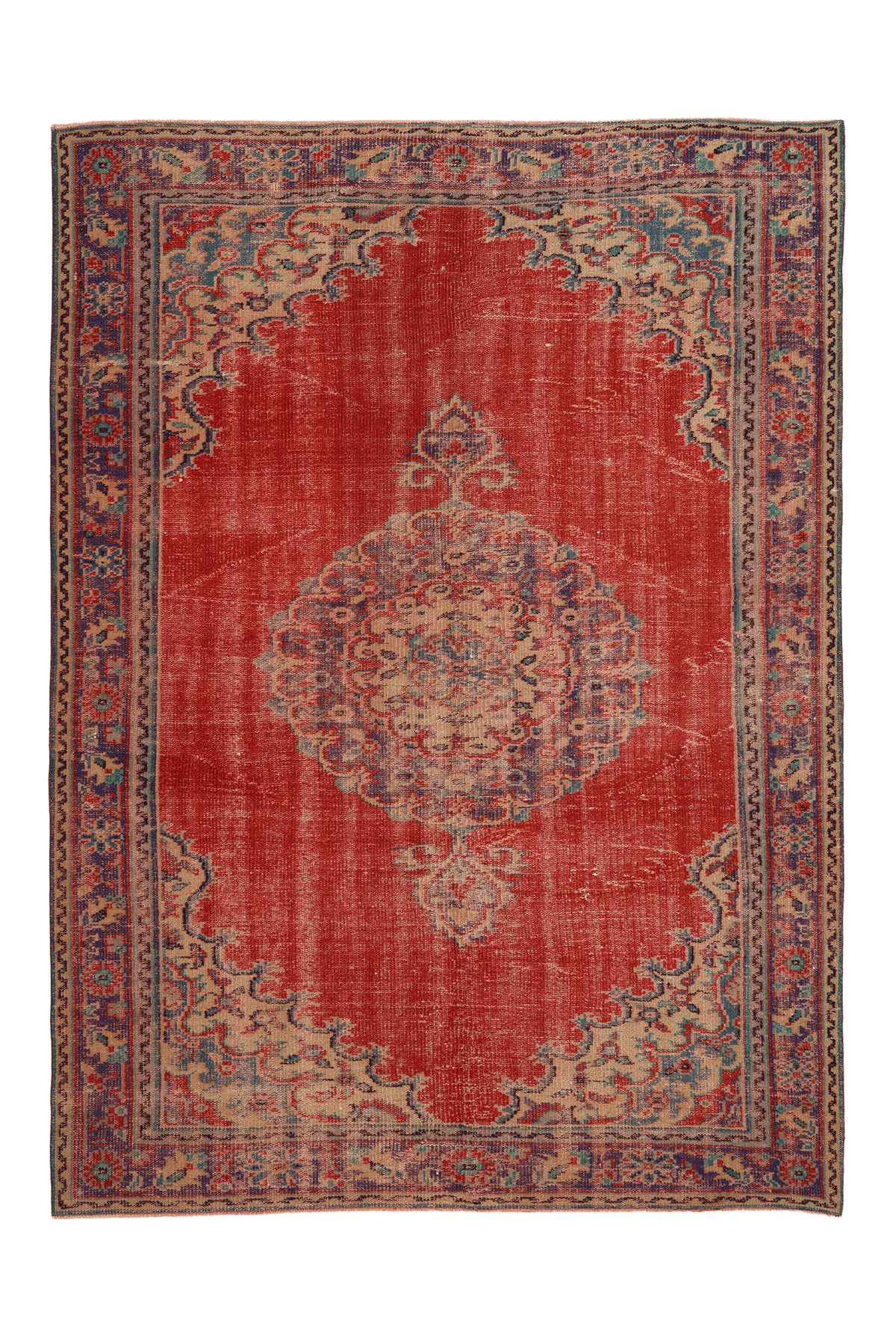 Vintage Manisa Turkish Area Rug 6x8 ft — Red Floral