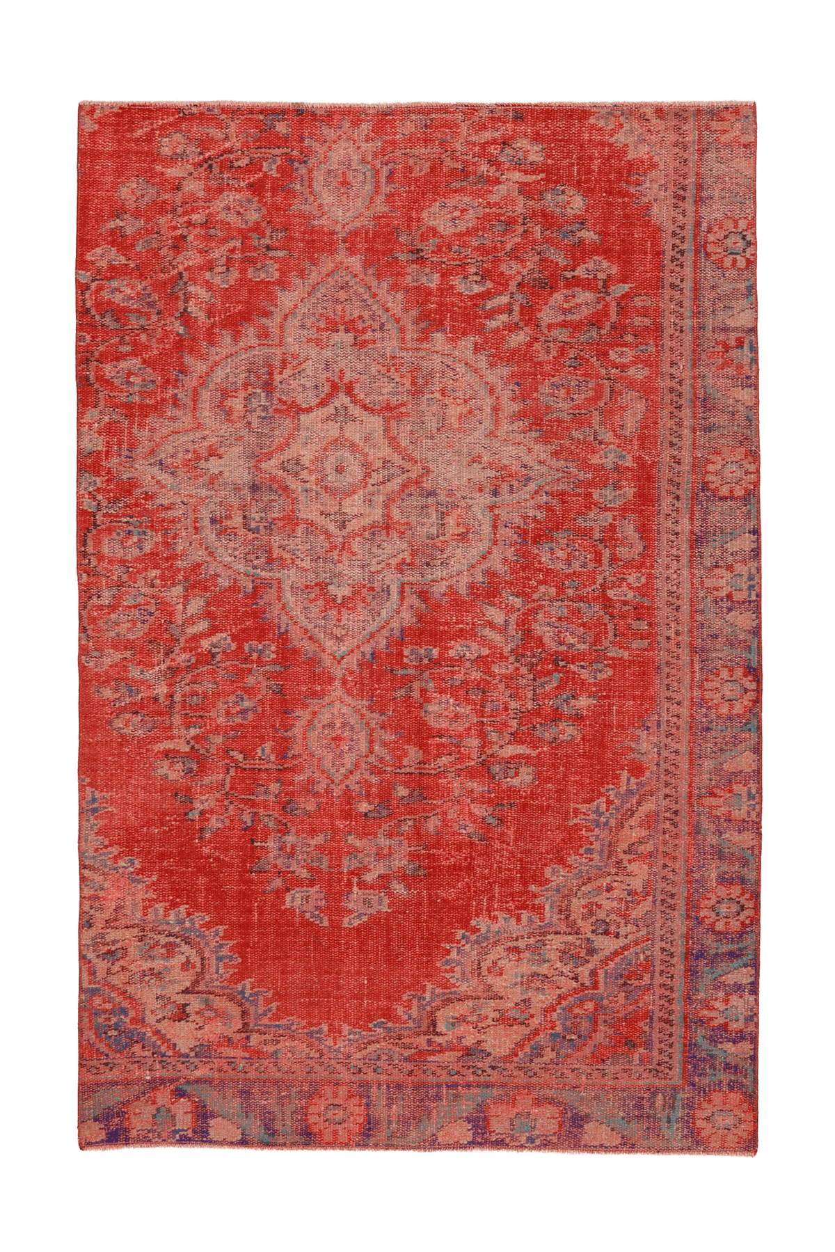 Vintage Manisa Turkish Area Rug 4x6 ft — Red Floral