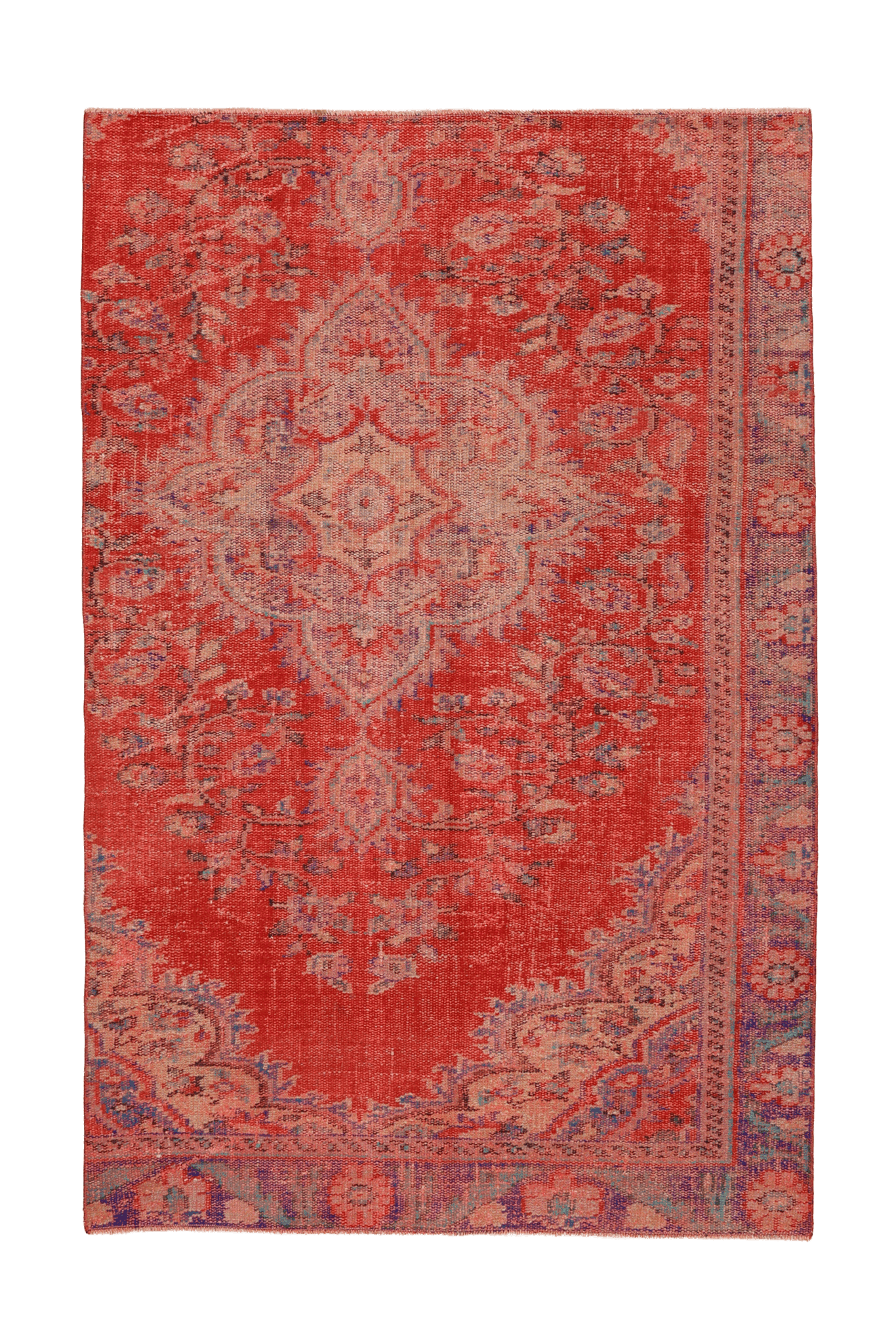 Vintage Manisa Turkish Area Rug 4x6 ft — Red Floral