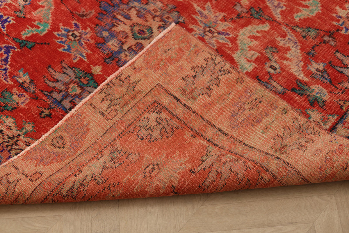 Vintage Manisa Turkish Area Rug 5x9 ft — Red Floral (No. 57724)