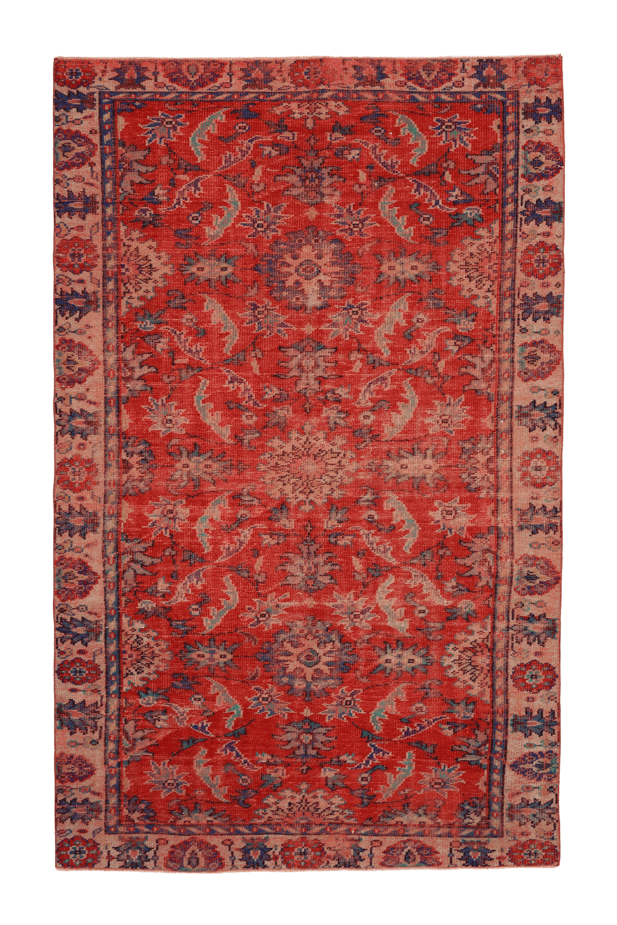 Vintage Manisa Turkish Area Rug 5x9 ft — Red Floral (No. 57724)