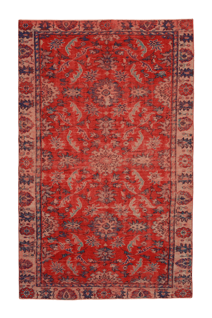 Vintage Manisa Turkish Area Rug 5x9 ft — Red Floral (No. 57724)