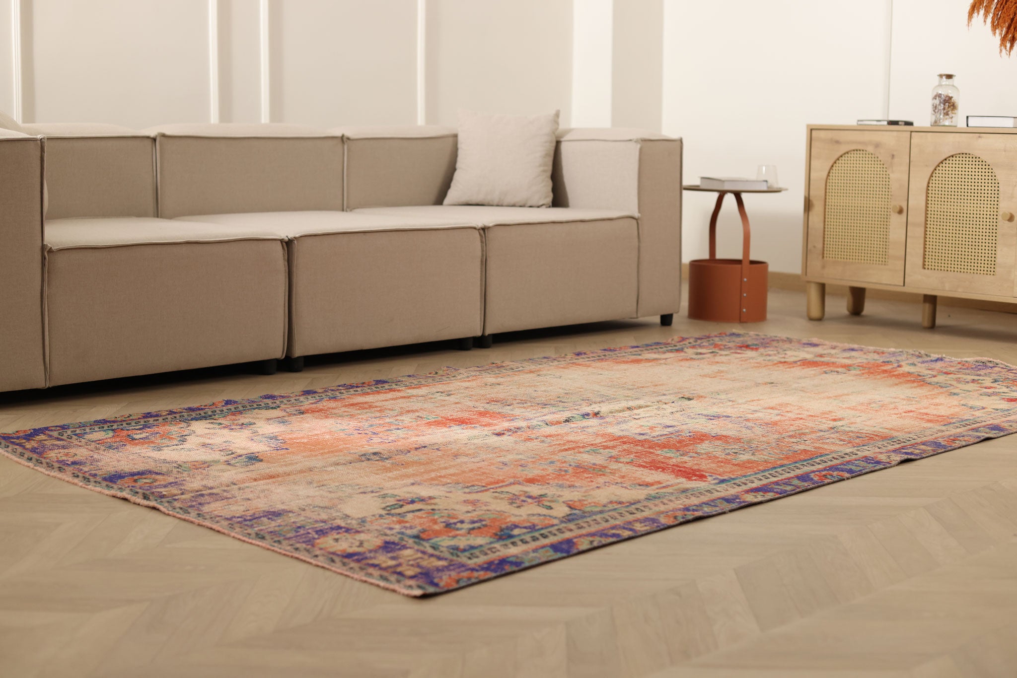 Vintage Manisa Turkish Area Rug 5x9 ft — Orange Floral (No. 57726)