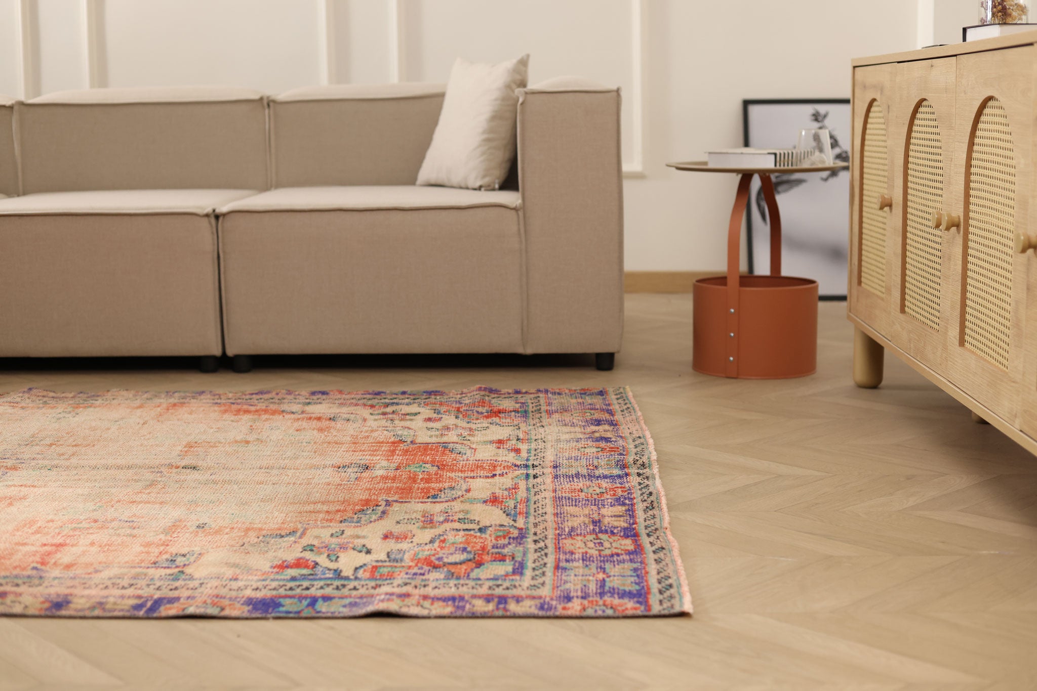 Vintage Manisa Turkish Area Rug 5x9 ft — Orange Floral (No. 57726)