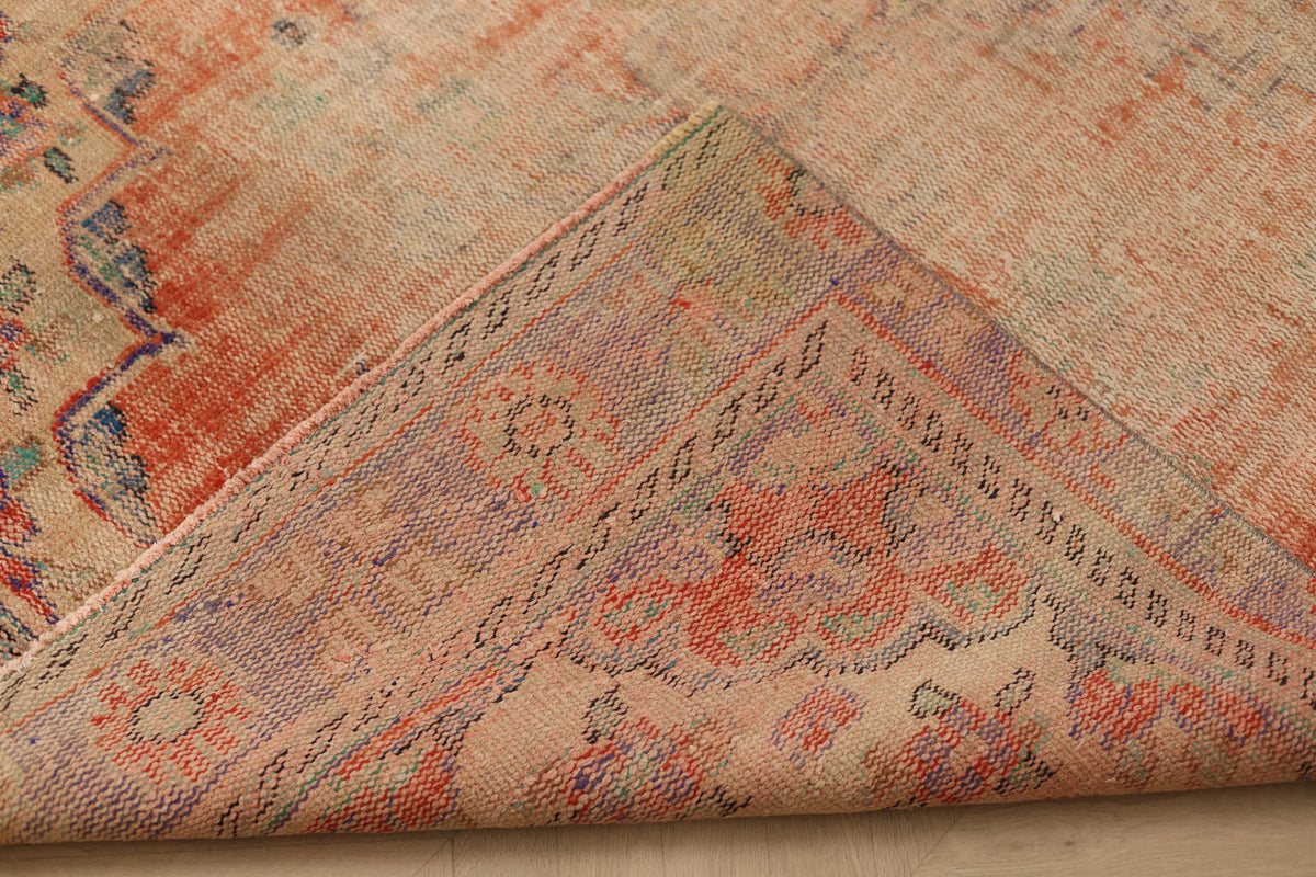 Vintage Manisa Turkish Area Rug 5x9 ft — Orange Floral (No. 57726)